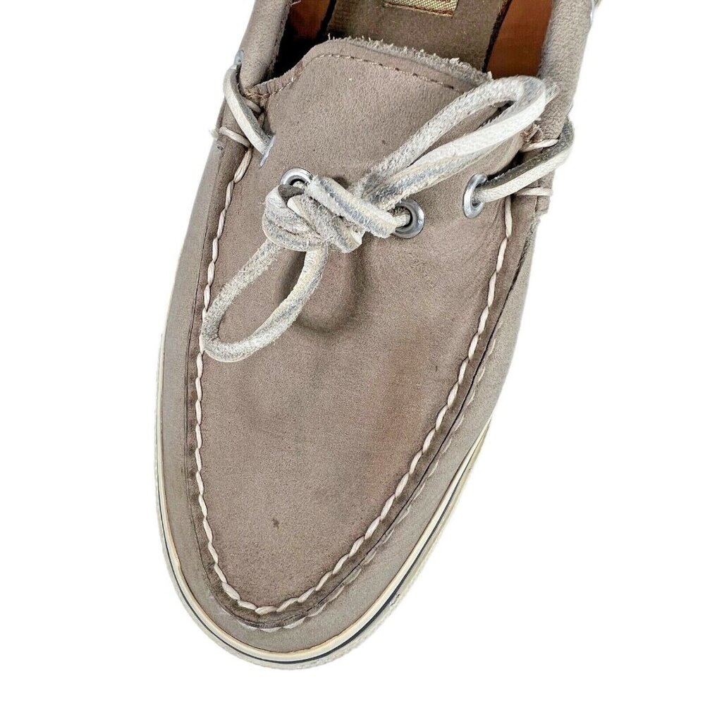 Sperry Top Sider Boat Shoes Leather Tan Linen Oat Slip On Loafers Womens 10M - Picture 6 of 9